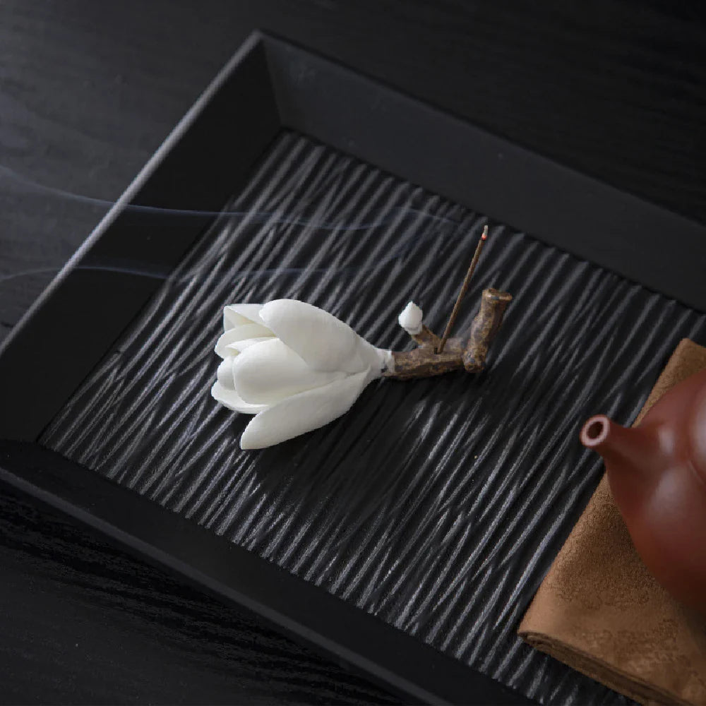 Ceramic Magnolia Flower Incense Holder | Handmade Zen Decor